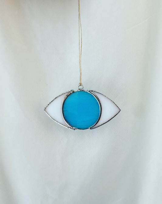 blue mini evil eye stained glass ornament