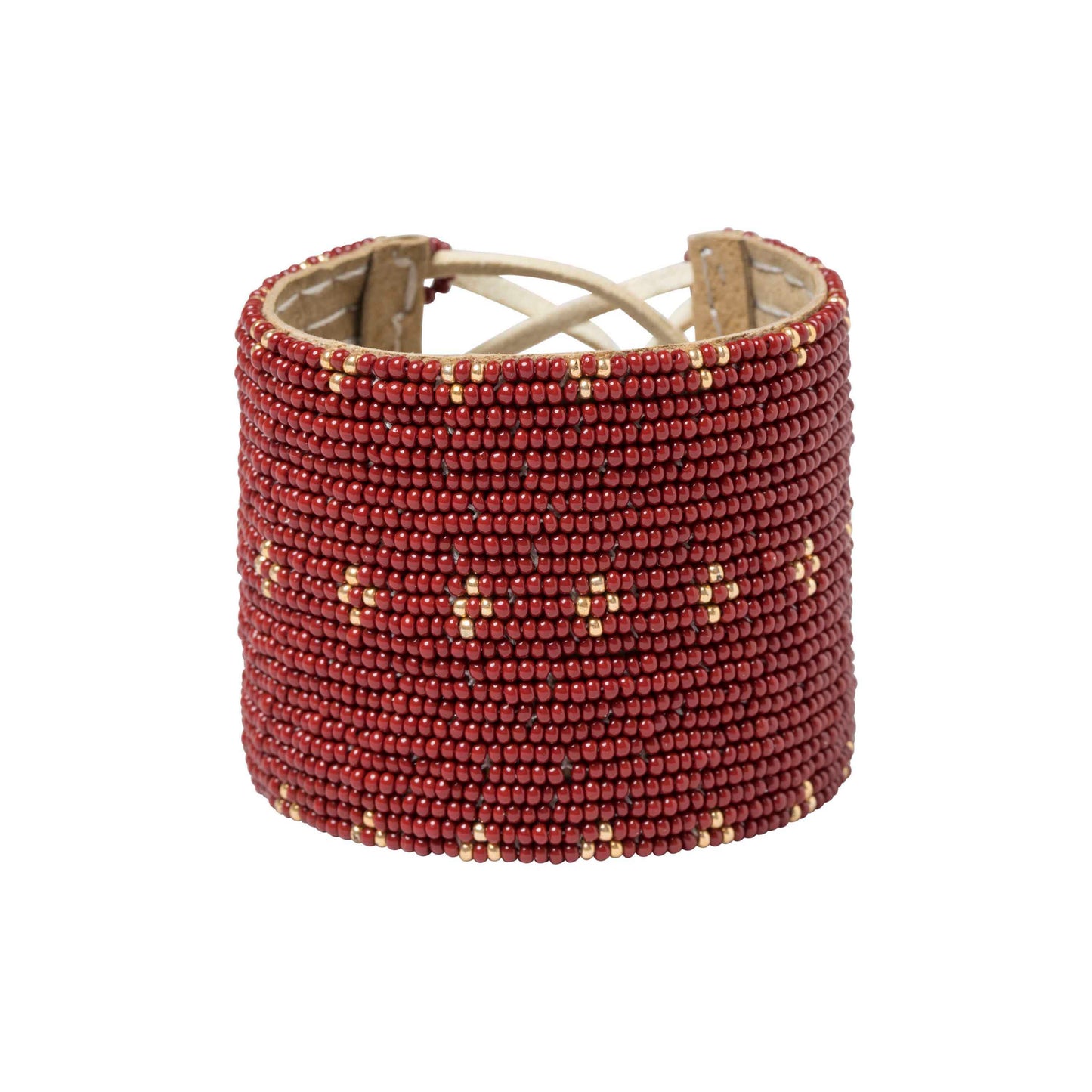 sidai wide 3 dot triangle leather bracelet burgundy