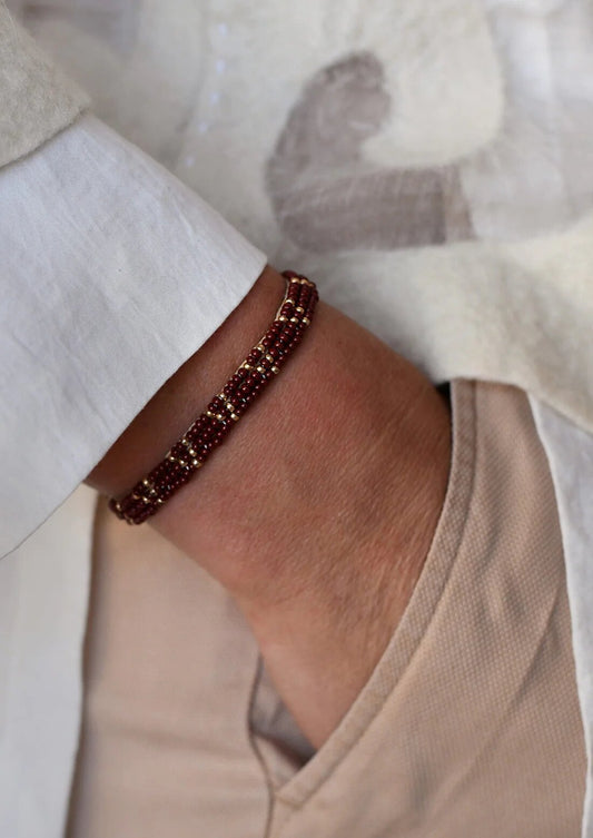 sidai 3 dot triangle xs leather bracelet burgundy